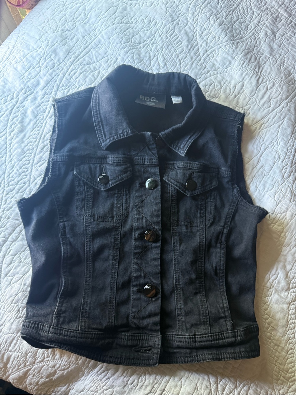 BDG Black Denim Button-Front Sleeveless Vest